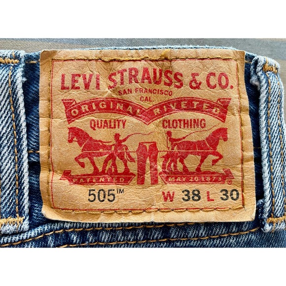 W38 L30 Levi’s 505 Denim Blue Jeans Men Red Label Regular Relaxed Fit - Picture 6 of 7